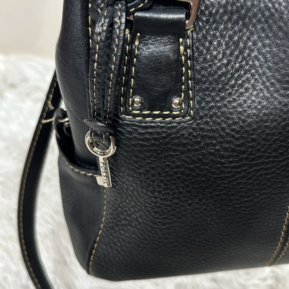 Fossil Black Pebble Leather Stitches Medium Shoulder Satchel HandBag Purse EUC. - Picture 2 of 12